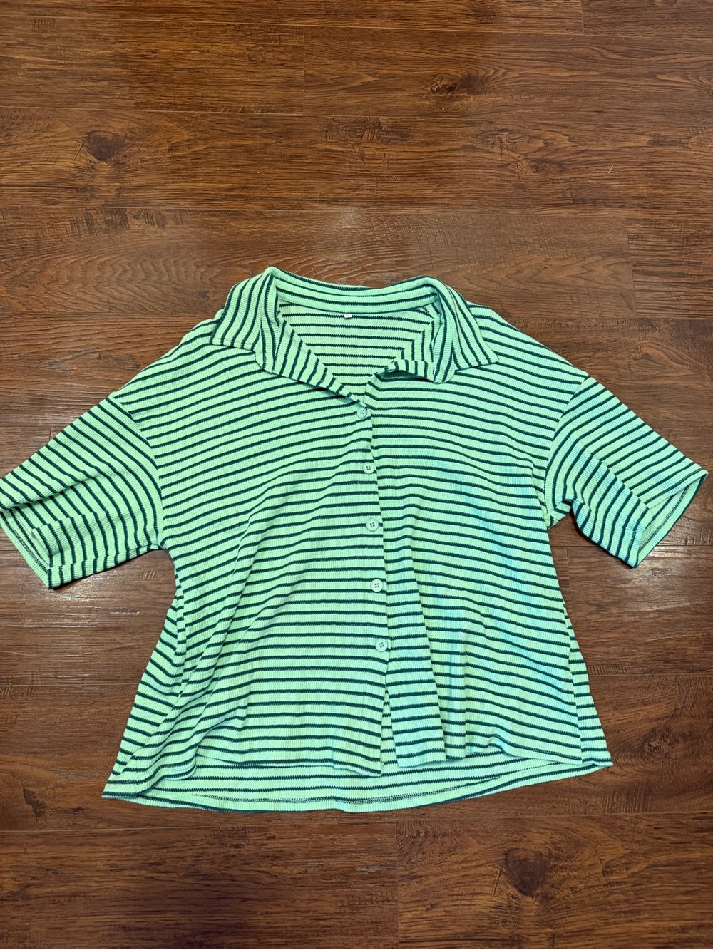 Striped Green Button-Front Women’s Top